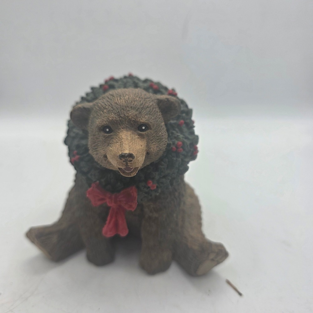 1990 Tom Rubel Silver Deer Christmas Animals Collection Brown Bear Wreath